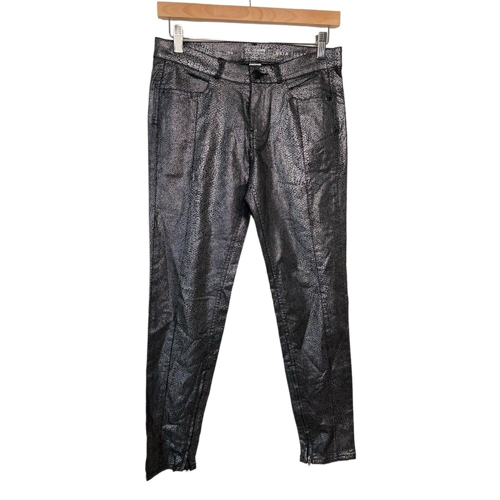 French Connection Jeans Skin Tight Pants Gold Metallic Snakeskin Size 6
